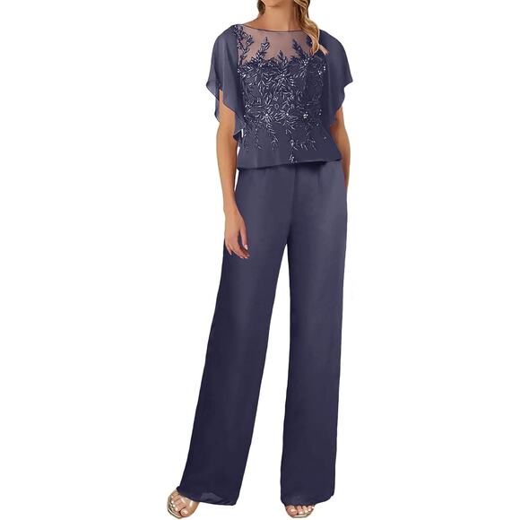 NEW NWT JAEDEN Mother of The Bride or Groom Pantsuit Jumpsuit Navy Blue Size 12 - Picture 2 of 9